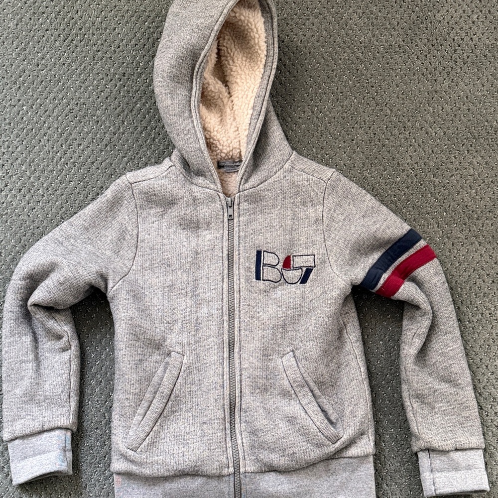 Bonpoint Sherpa-Lined Zip Hoodie | Gray | Made in Portugal | Kids - Size 8